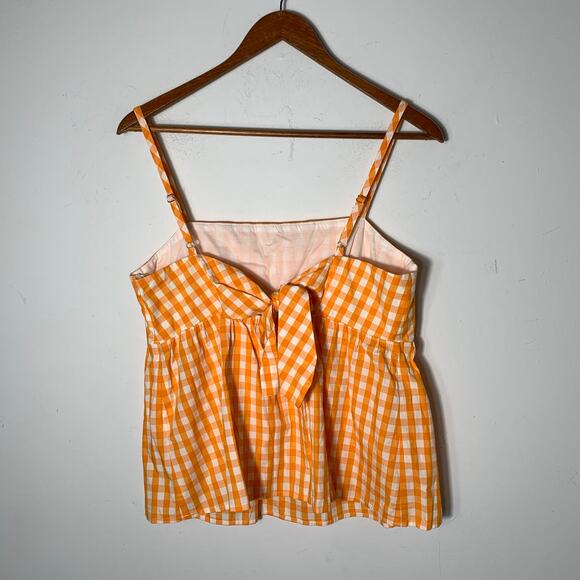 Womens J Crew Factory Tie-back strappy top orange and white checked size 6 EUC! - Picture 3 of 3